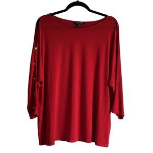 Lauren Ralph Lauren Womens  Red Button Detail Sleeve Top XL Valentines Day